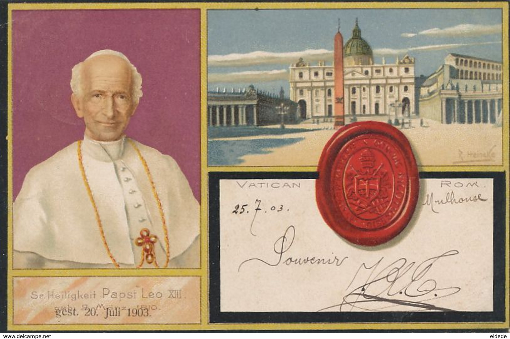 Art Card By R. Heineke  Vatican Rom Leon XIII Pope . Undivided Back Gereman Stamp With Holes 1903 - Vatican