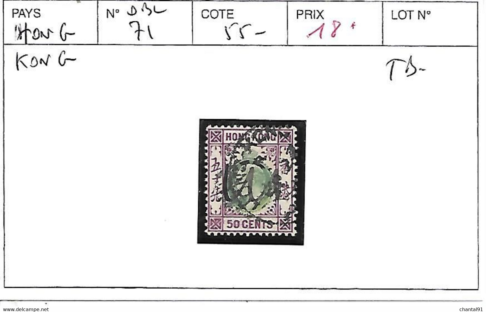 HONG KONG N° 71 OBL - Used Stamps