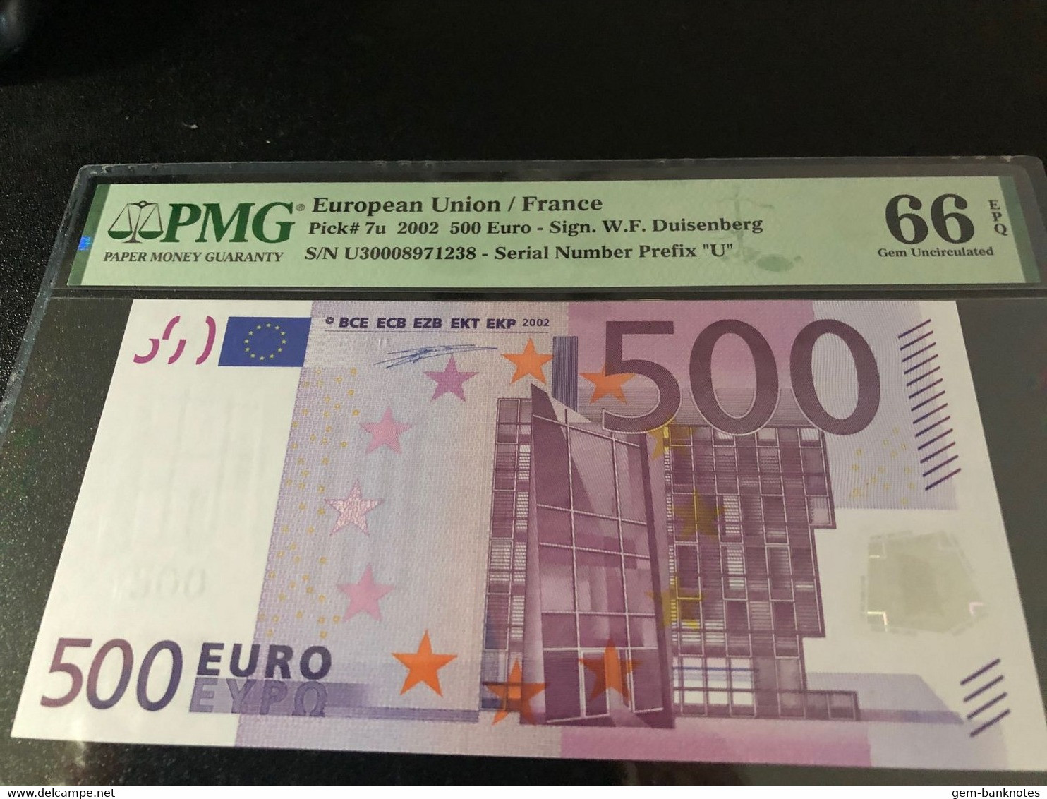 France Letter U EUR 500 Printercode T001 Graded 66 EPQ Gem Uncirculated By PMG - 500 Euro