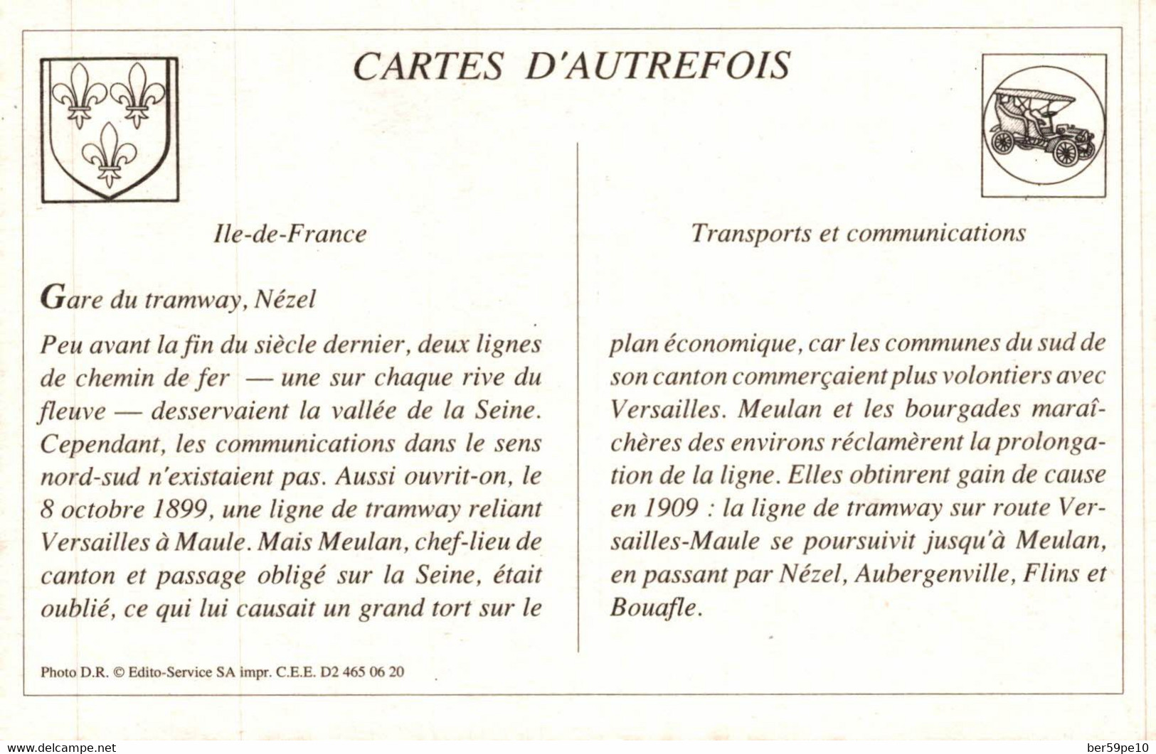 CARTE D'AUTREFOIS  TRANSPORTS ET COMMUNICATIONS  - ILE-DE-FRANCE  GARE DU TRAMWAY NEZEL - Ile-de-France