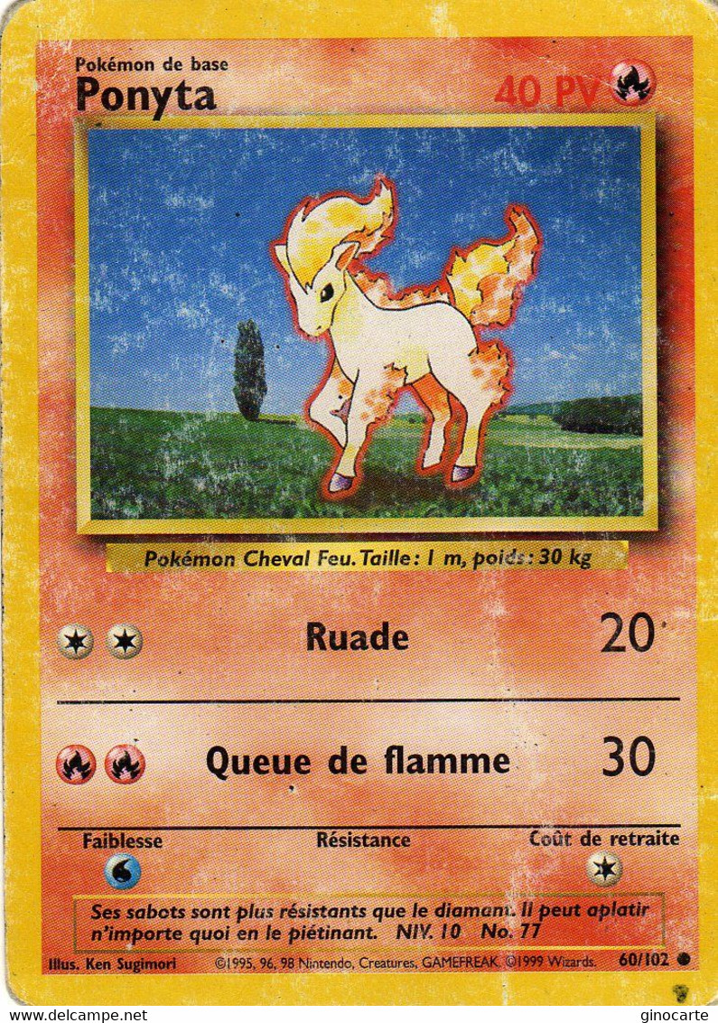 Carte Pokemon 60/102 Ponyta 40pv Wizards Usagée - Wizards