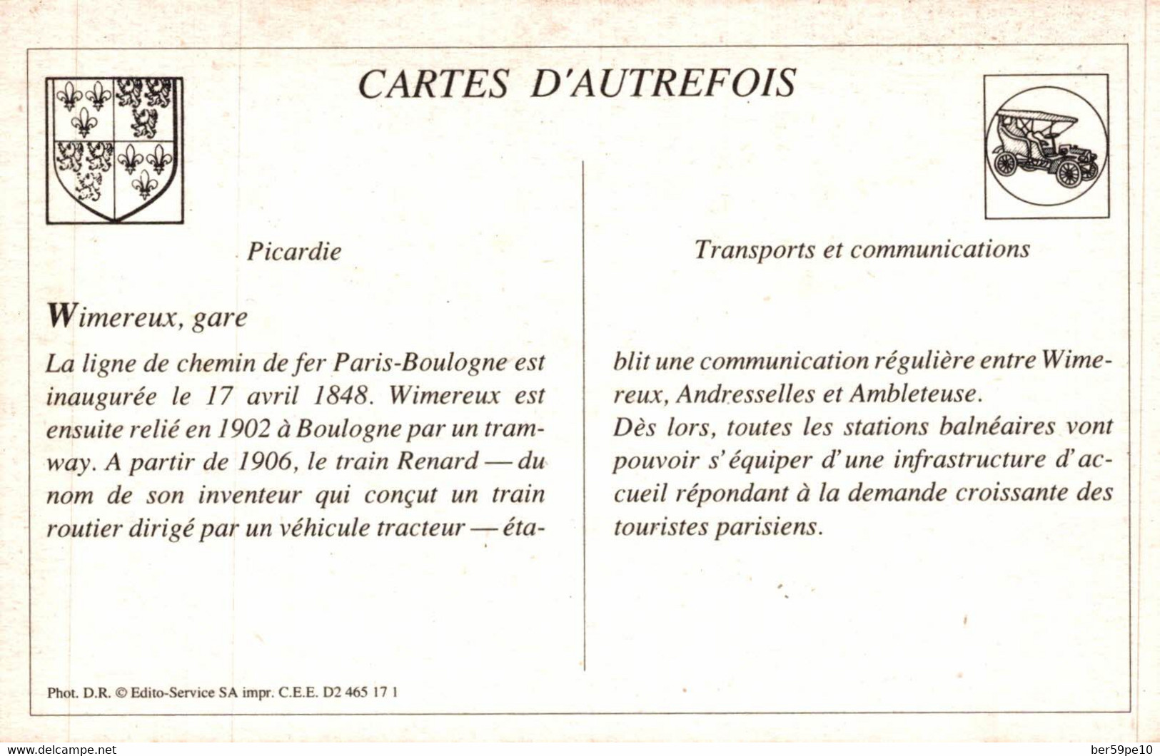 CARTE D'AUTREFOIS  TRANSPORTS ET COMMUNICATIONS  - PICARDIE  VIMEREUX GARE - Picardie