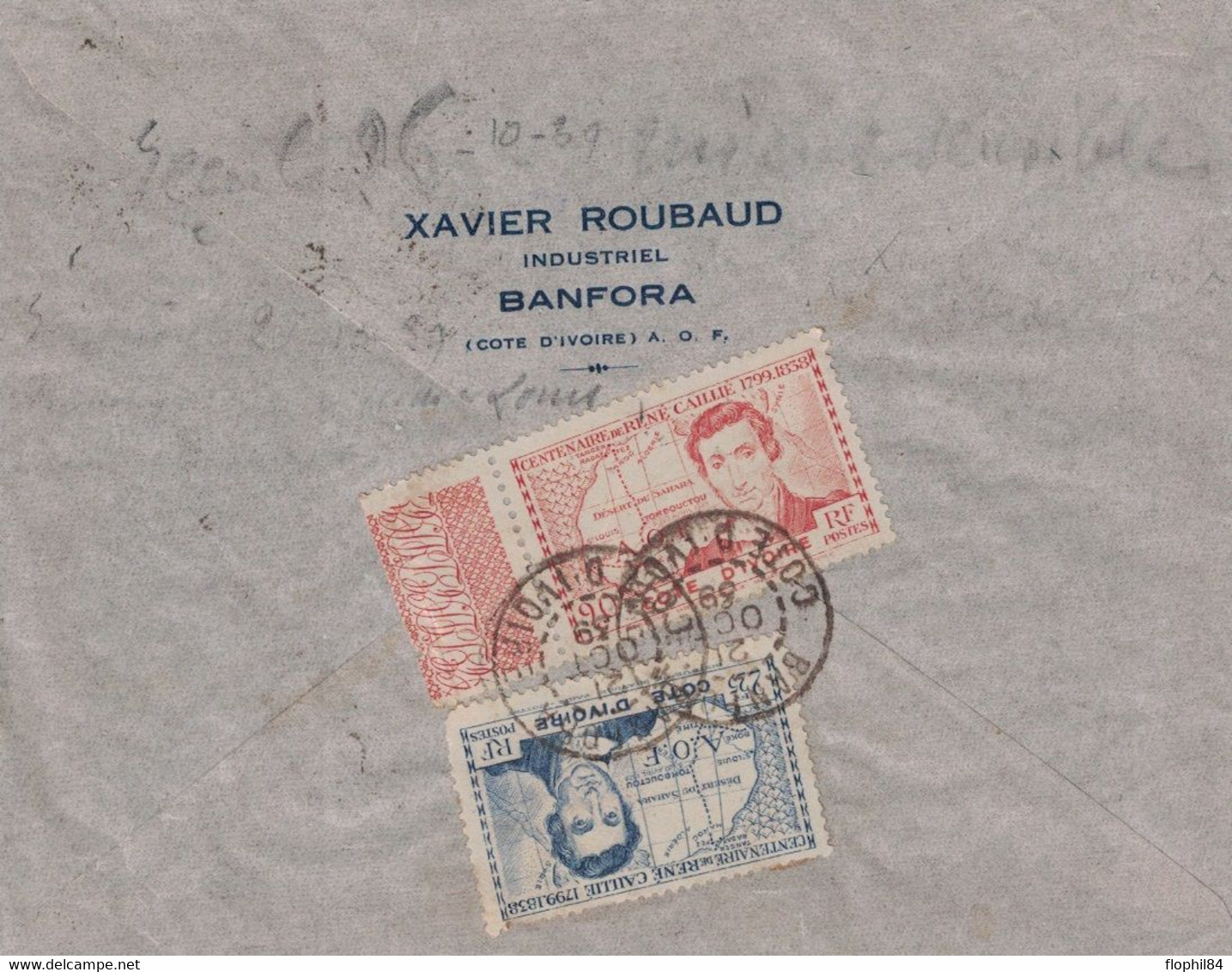 COTE D'IVOIRE - BANFORA - LE 21-10-1939 - CONTROLE TELEGRAPHIQUE * COMMISSION D * -  GRIFFE CONTROLE - AFRIQUE OCCIDENTA - Cartas & Documentos