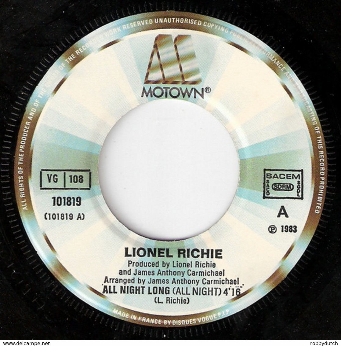 * 7" "  LIONEL RICHIE - ALL NIGHT LONG (France 1983) - Soul - R&B