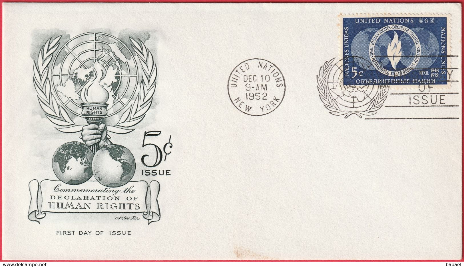 FDC - Enveloppe - Nations Unies - (New-York) (1952) - Commemorating Declaration Of Human Rights - Lettres & Documents