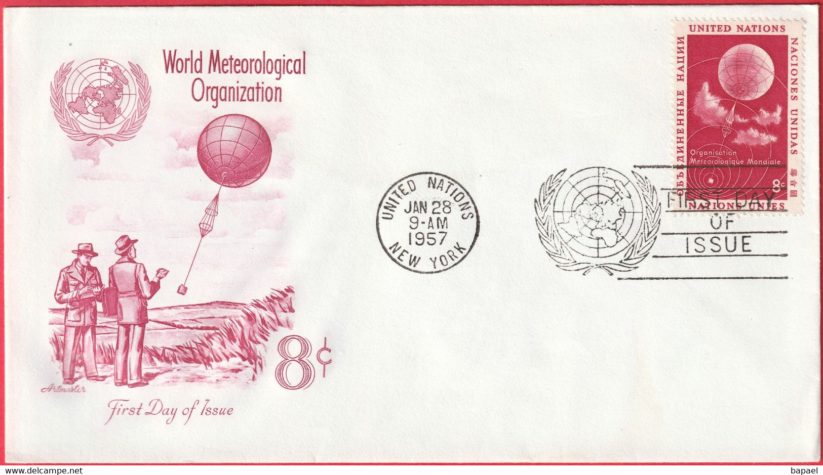 FDC - Enveloppe - Nations Unies - (New-York) (1957) - World Meteorological Organization - Brieven En Documenten