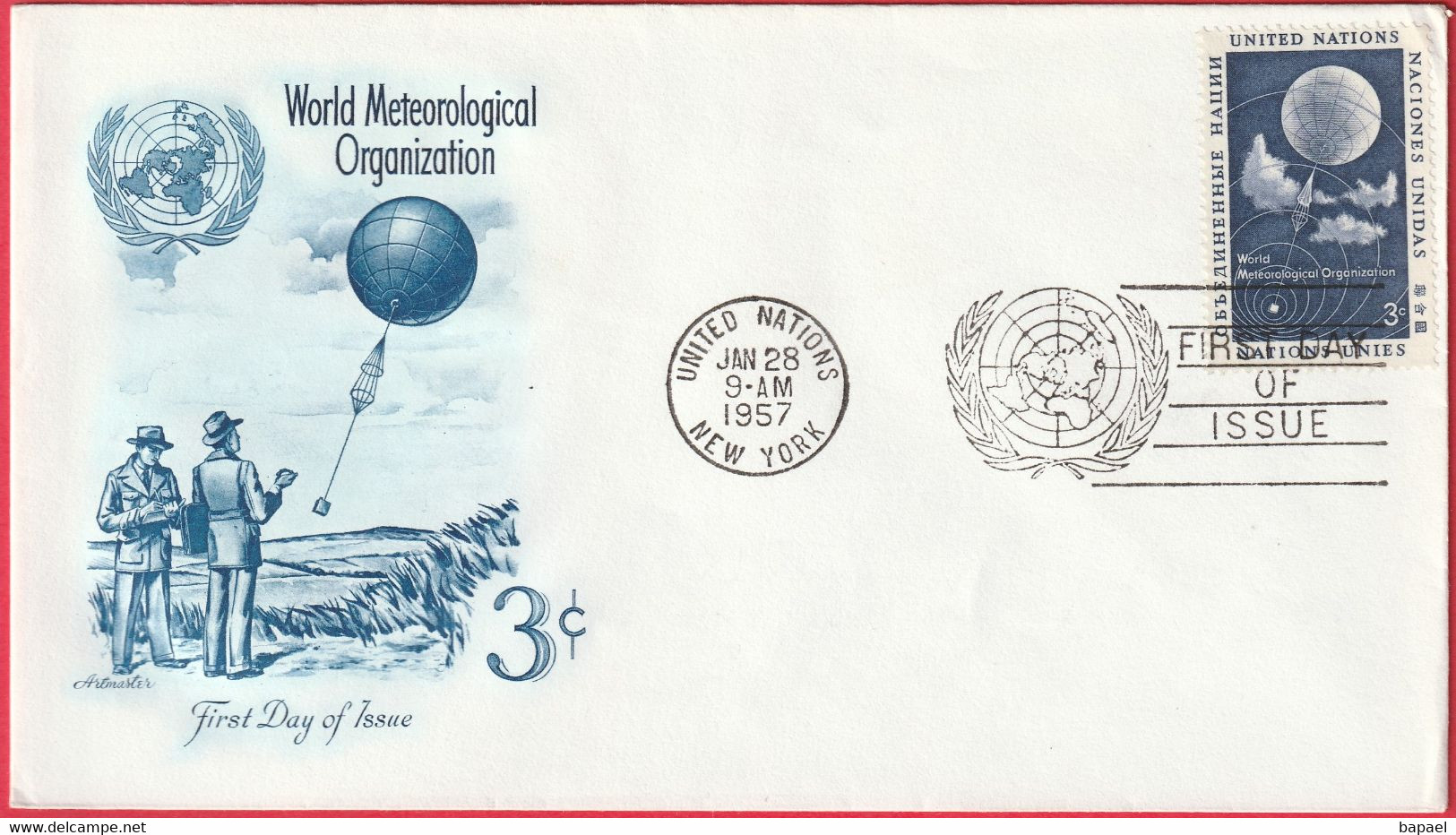 FDC - Enveloppe - Nations Unies - (New-York) (1957) - World Meterological Organization - Brieven En Documenten