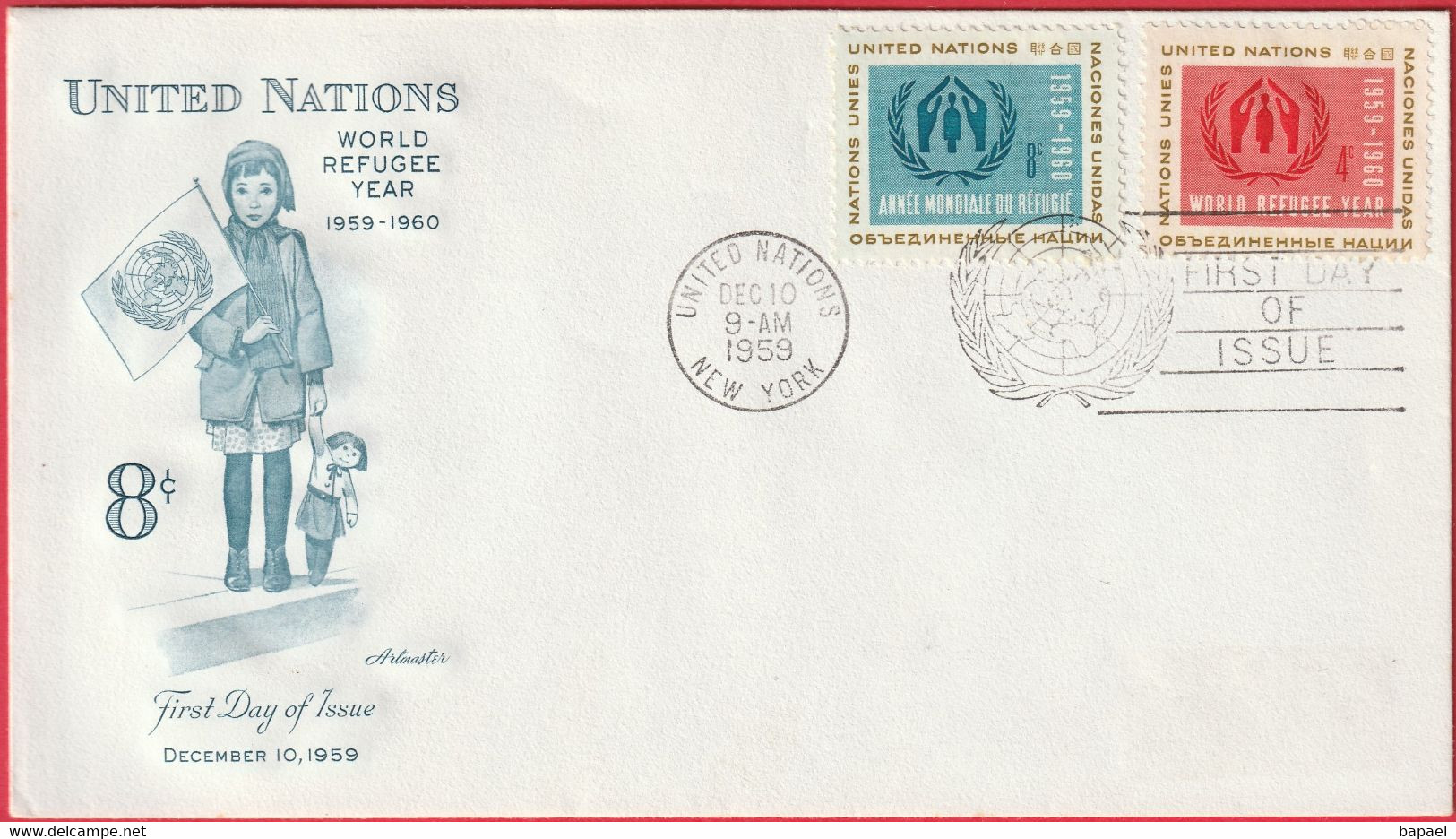 FDC - Enveloppe - Nations Unies - (New-York) (1959) - Année Mondiale Du Réfugié - Brieven En Documenten