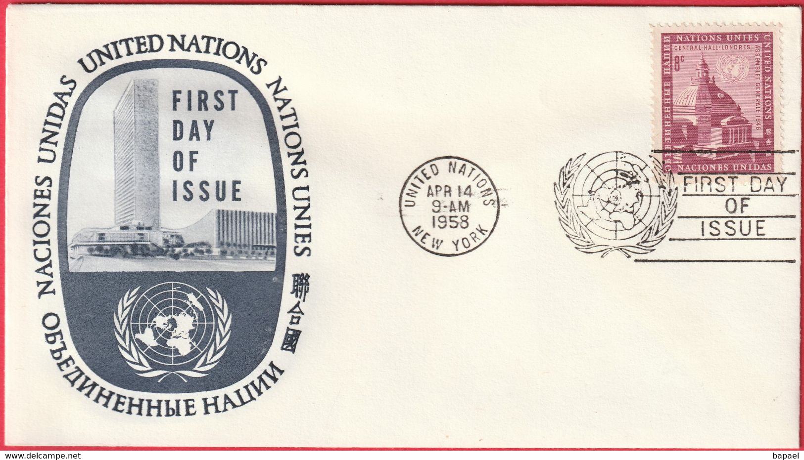 FDC - Enveloppe - Nations Unies - (New-York) (1959) - Assemblée Générale (3) - Brieven En Documenten