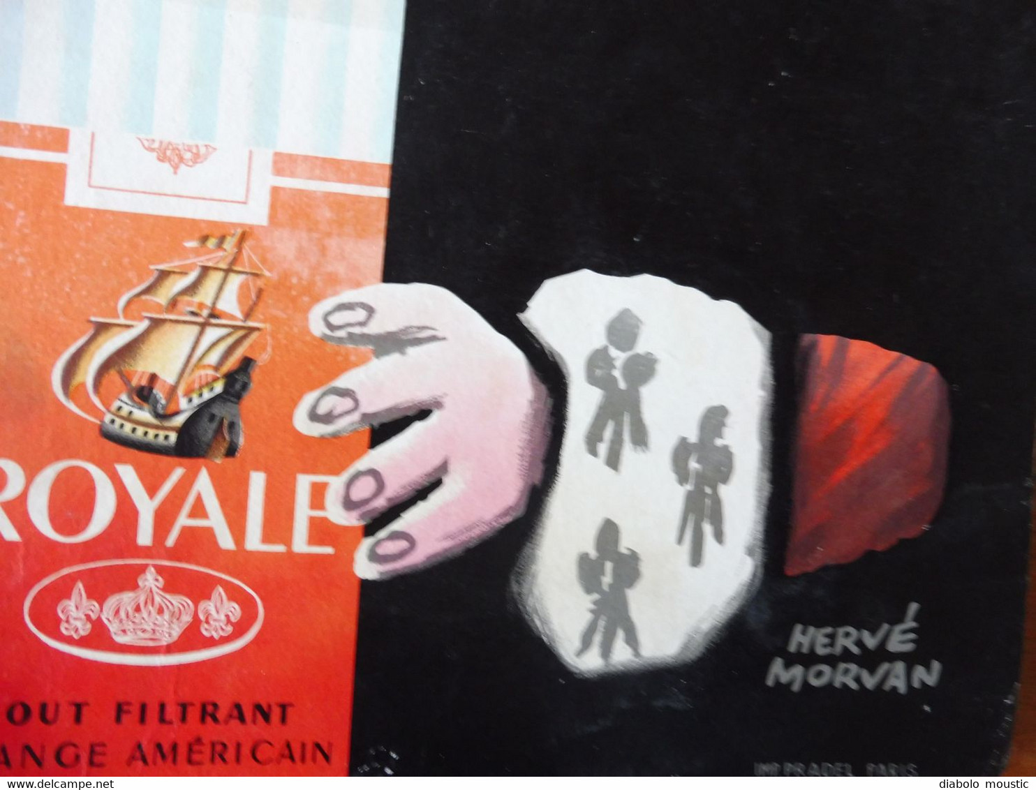 Carton Publicitaire ROYALE cigarette par excellence   Dessin par Hervé Morvan  (dimensions 40cm x 30cm)