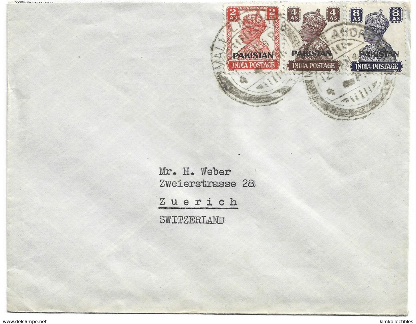 INDIA PAKISTAN OVERPRINT- 1948 COVER TO SWITZERLAND - LAHORE ADVERTISE - Pakistan