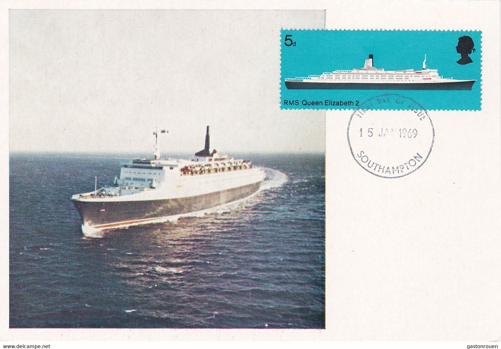 Carte Maximum Bateau Ship Brande Bretagne 1969 Paquebot Queen Elisabeth II - Carte Massime