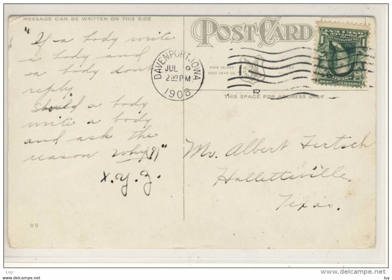 DAVENPORT, Iowa - High School     1908, Stamp Language - Davenport