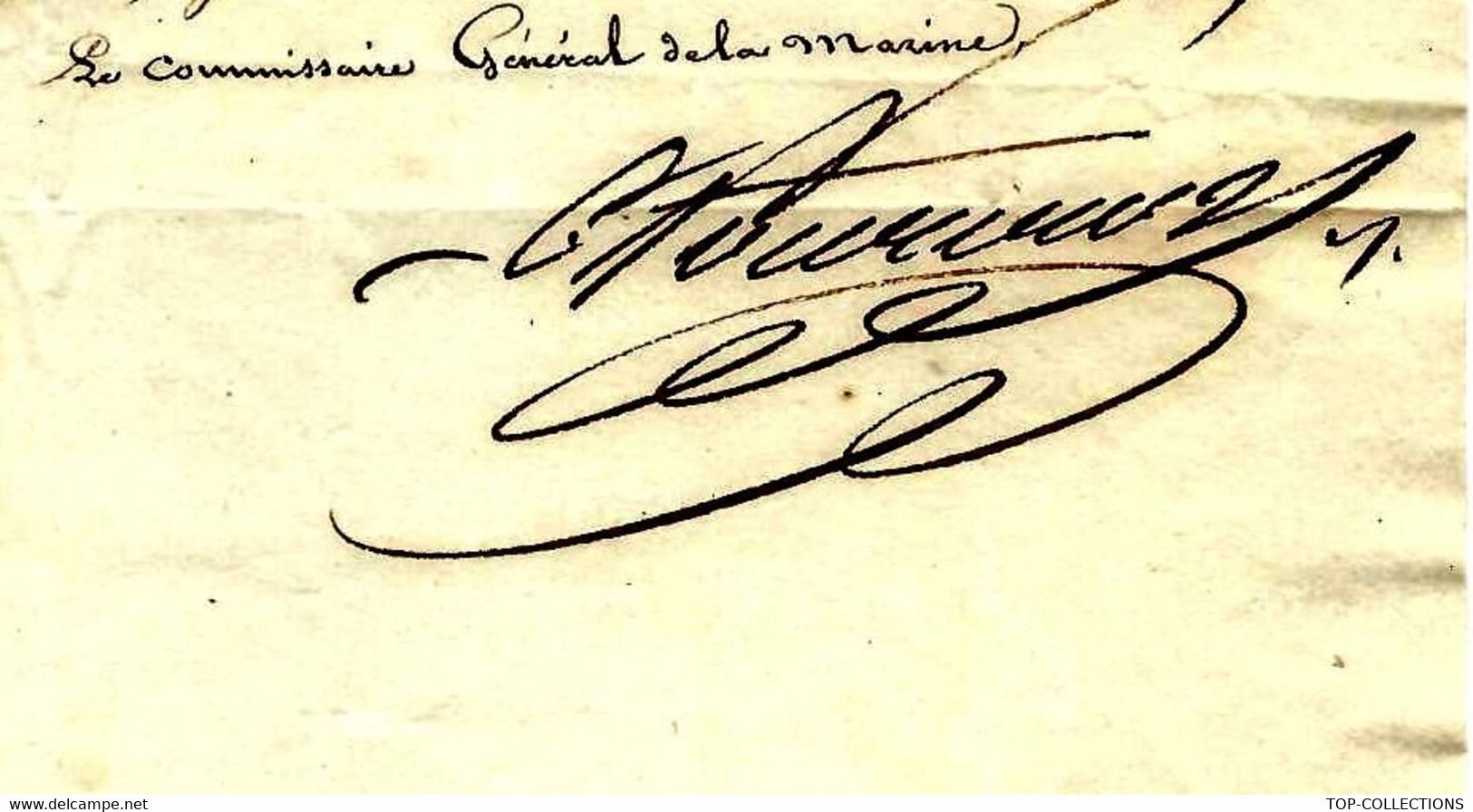 1825 Sign. Charles Marie Fourcroy De Guillerville Commissaire General Marine NANTES Fourcroy Fournitures Lest =>Forges P - Documenti Storici