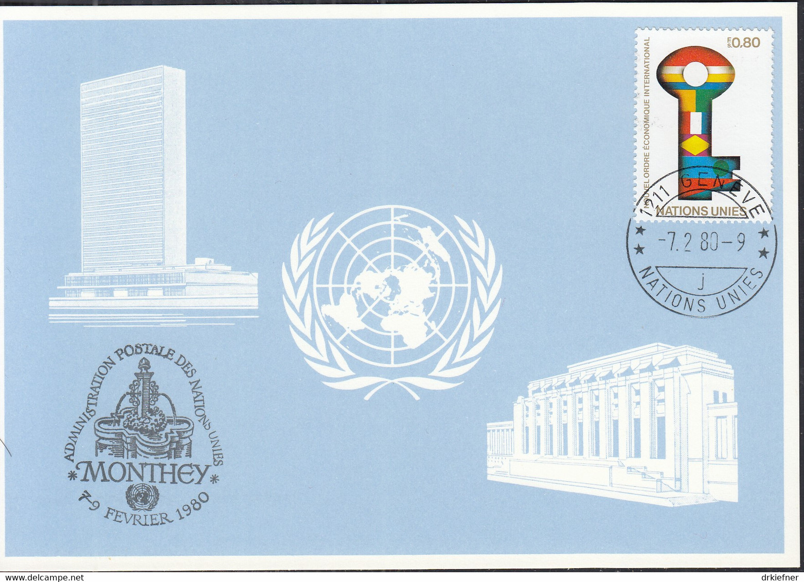 UNO GENF Blaue Karte Nr. 87, Monthey 7.2.1980 - Cartas & Documentos