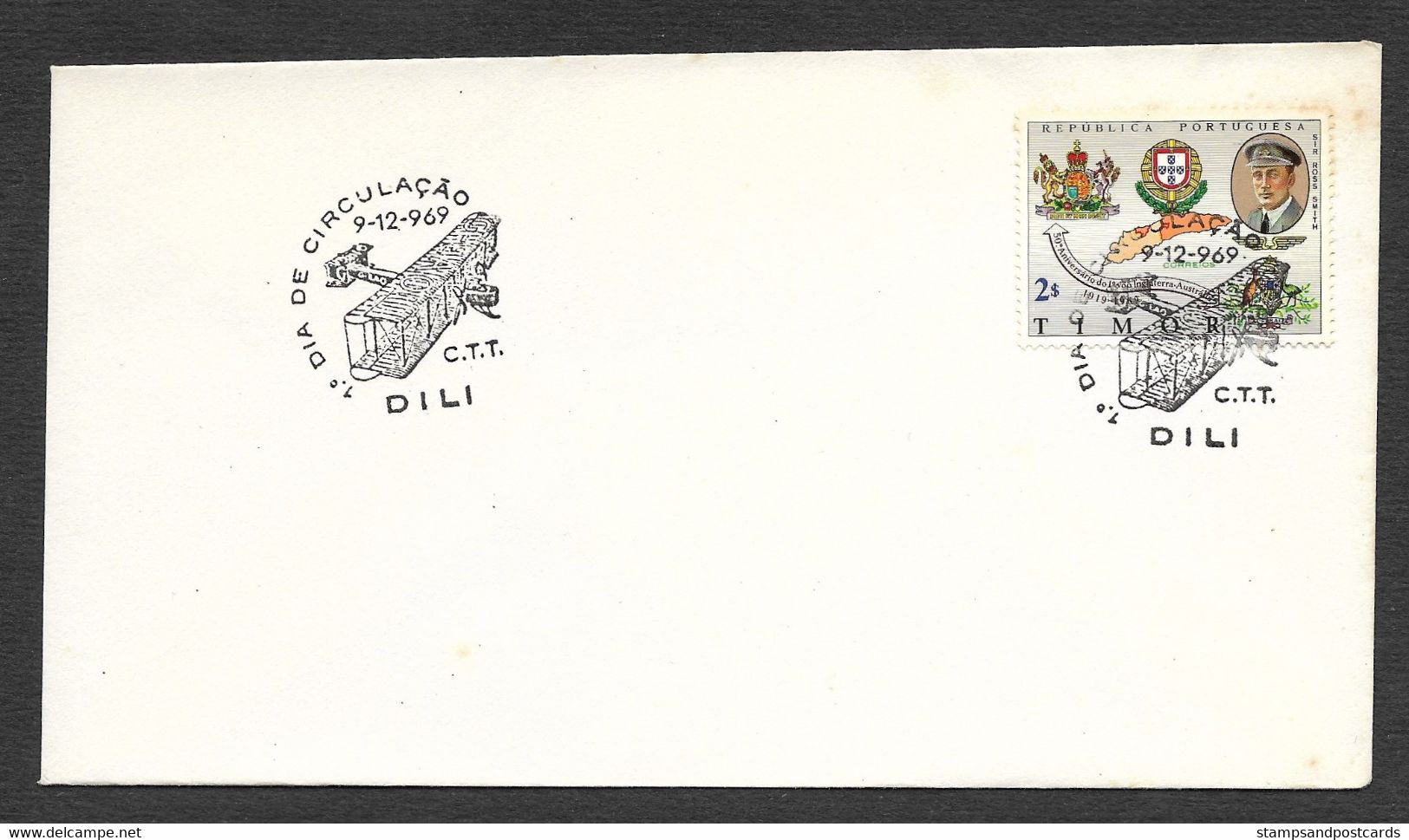 Timor Oriental Portugal FDC 50 Ans 1er Vol Angleterre Australie 1969 East Timor 50 Years 1st Flight England Australia - East Timor