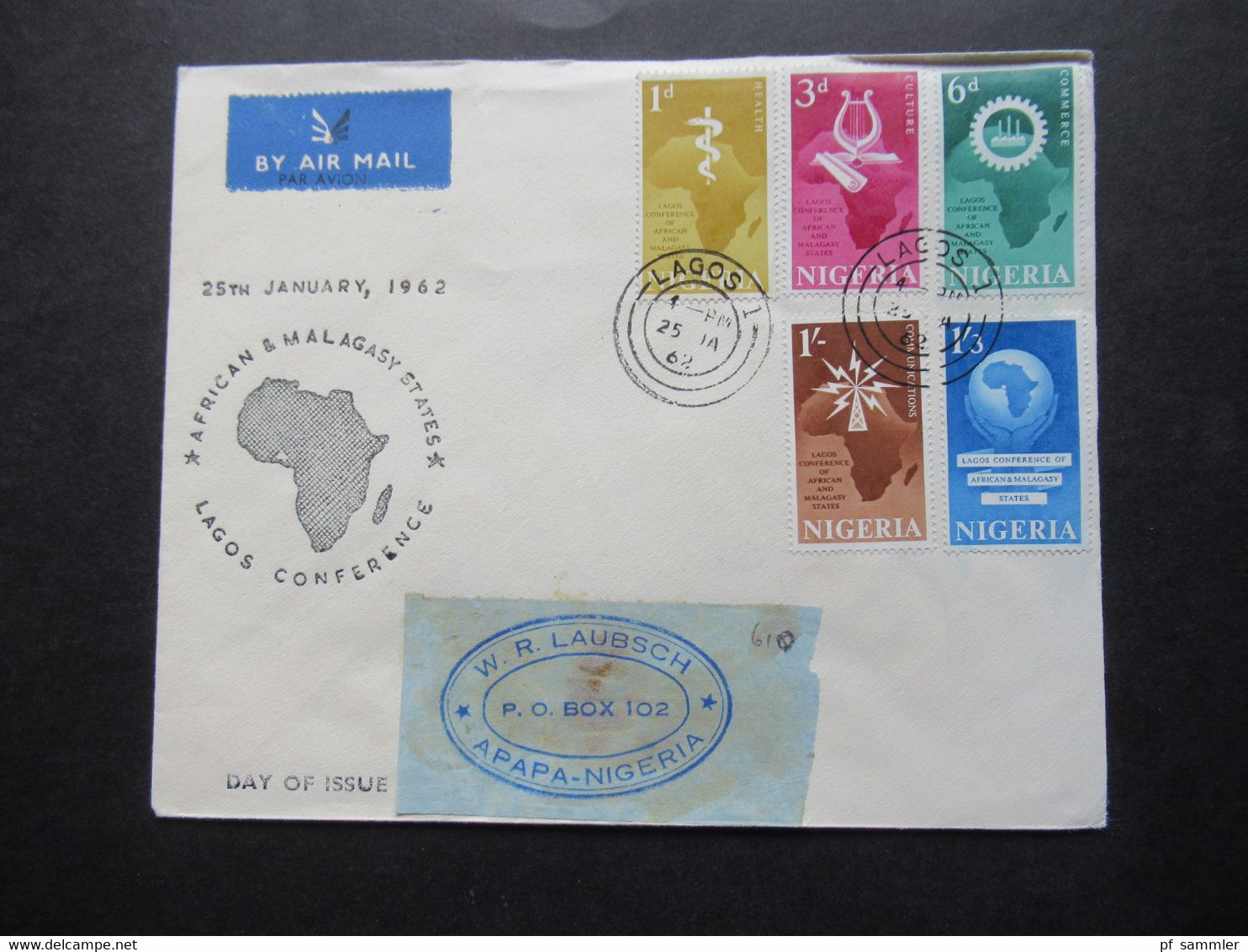 Nigeria FDC 1962 Lagos Conference African & Malagasy States By Air Mail Nach Apapa Nigeria Stempel Lagos 1 - Nigeria (1961-...)