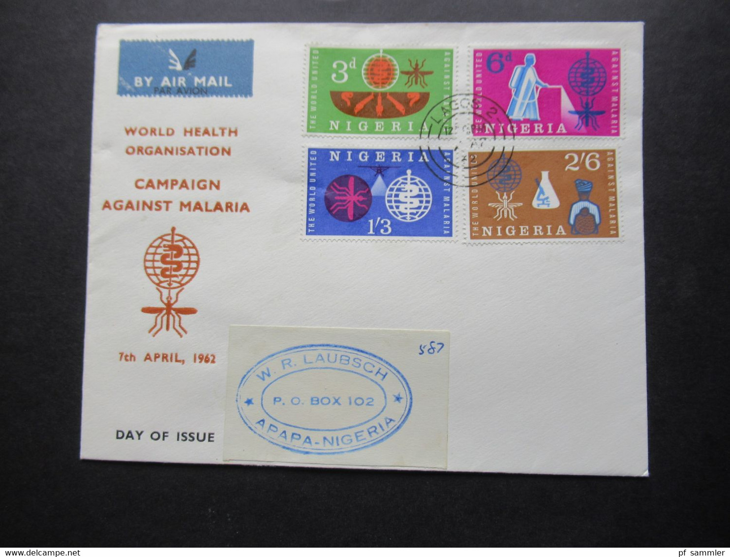 Nigeria FDC 1962 World Health Organisation Campaign Against Malaria By Air Mail Nach Apapa Nigeria Stempel Lagos 1 - Nigeria (1961-...)