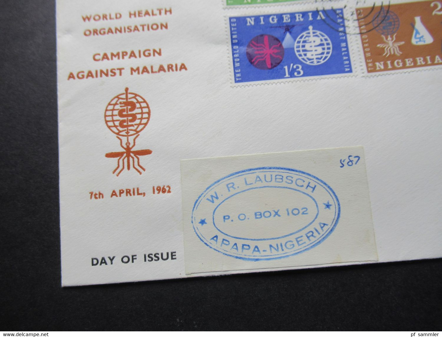 Nigeria FDC 1962 World Health Organisation Campaign Against Malaria By Air Mail Nach Apapa Nigeria Stempel Lagos 1 - Nigeria (1961-...)