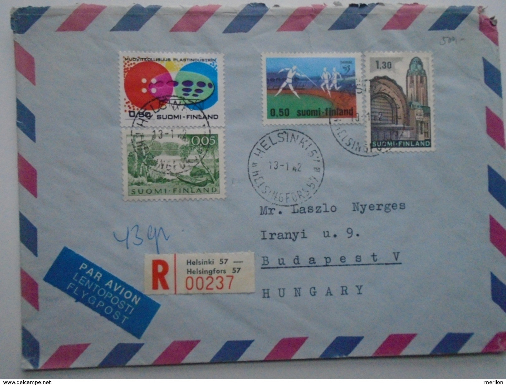 X130.16  Suomi Finland Cover  Cancel  Helsinki -stamps -  1972 - Registered Airmail  To Hungary - Covers & Documents