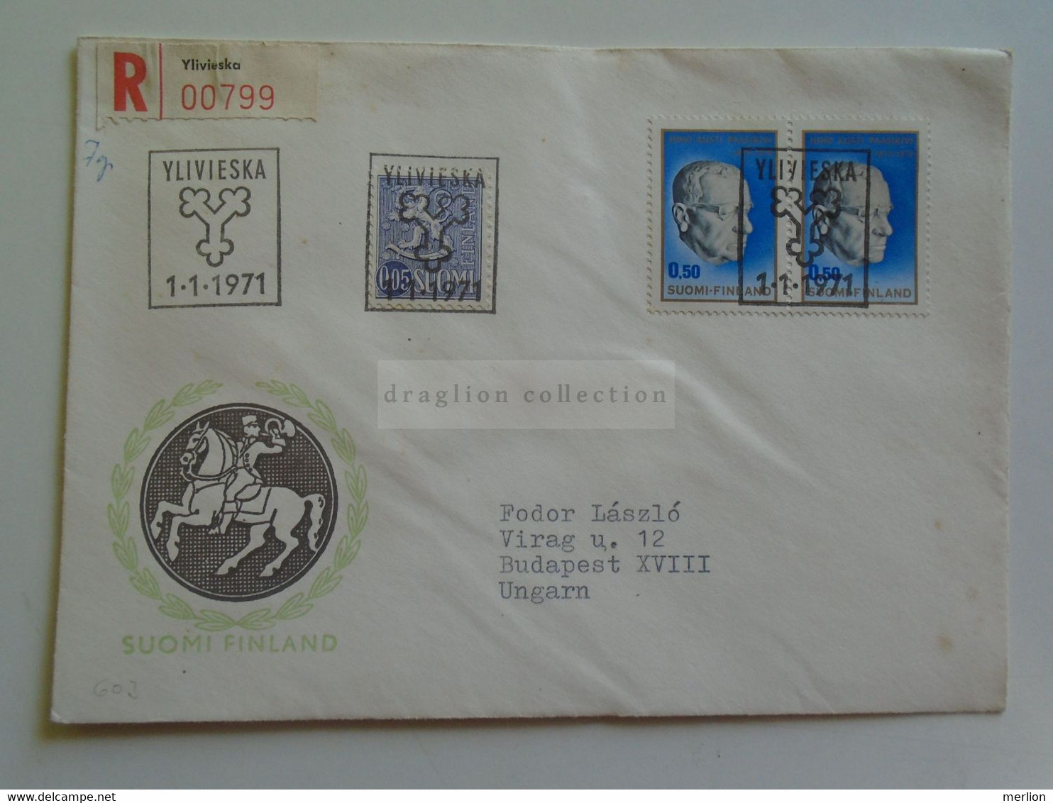 D179699   Suomi Finland Registered Cover    - Cancel  YLIVIESKA 1971  Sent To Hungary - Covers & Documents