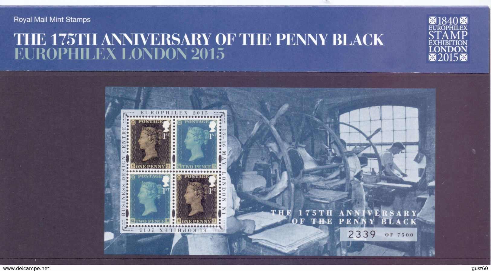 Great Britain 2015 PENNY BLACK ANNIVERSARY  SHEETLET Overprinted  Europhilex Only 7500 Issued NEW PRICE - Unclassified