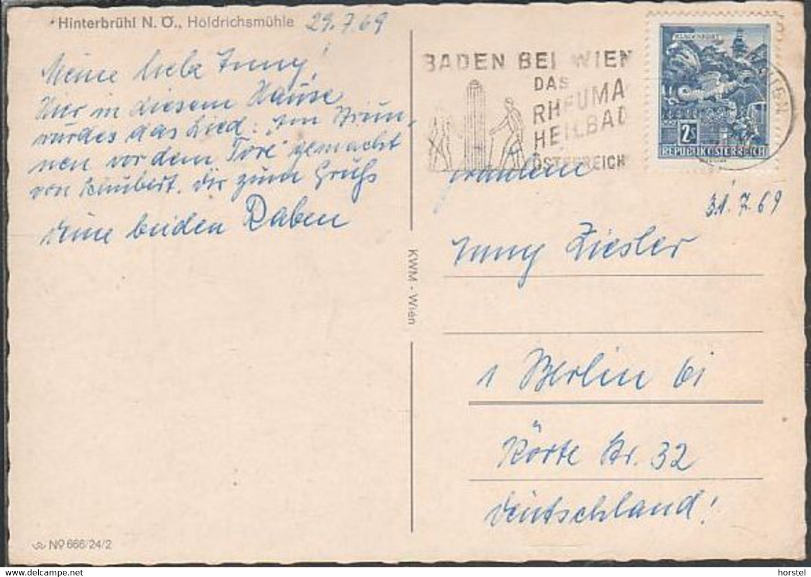 Austria - 2371 Hinterbrühl - Höldrichsmühle - Cafe - Restaurant - Nice Stamp 1969 - Mödling