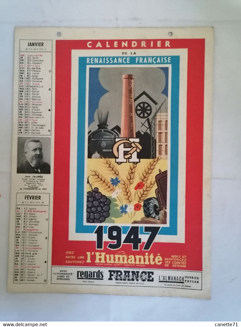 Calendrier 1947 - De La Renaissance Française - Grand Format : 1921-40