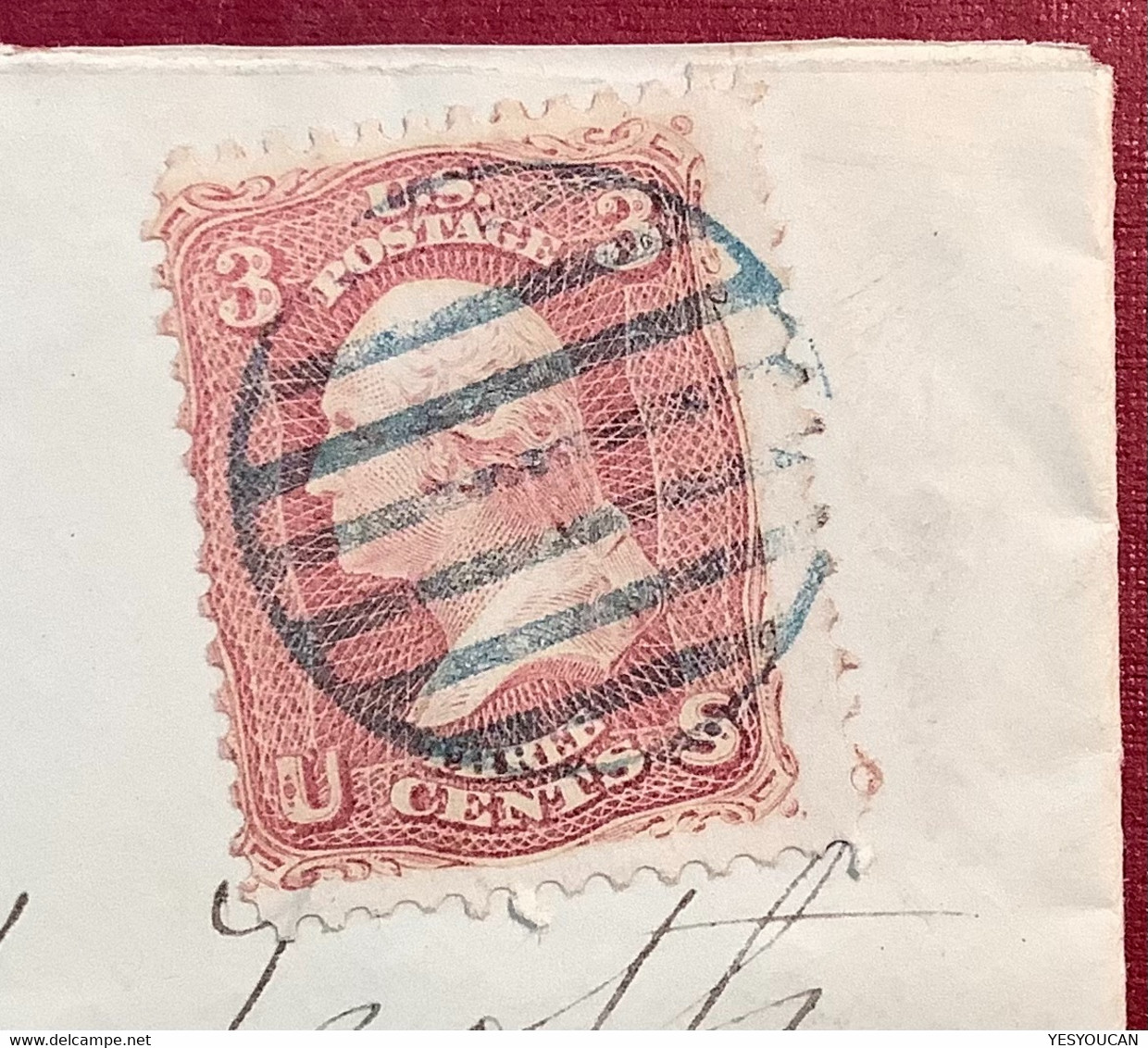 RARE MAINE DPO Pmk: DIRIGO ME In Blue On XF 1864 Cover>Germantown Penn. Franked 1861 3c Sc.65 (US USA Kennebec County - Lettres & Documents