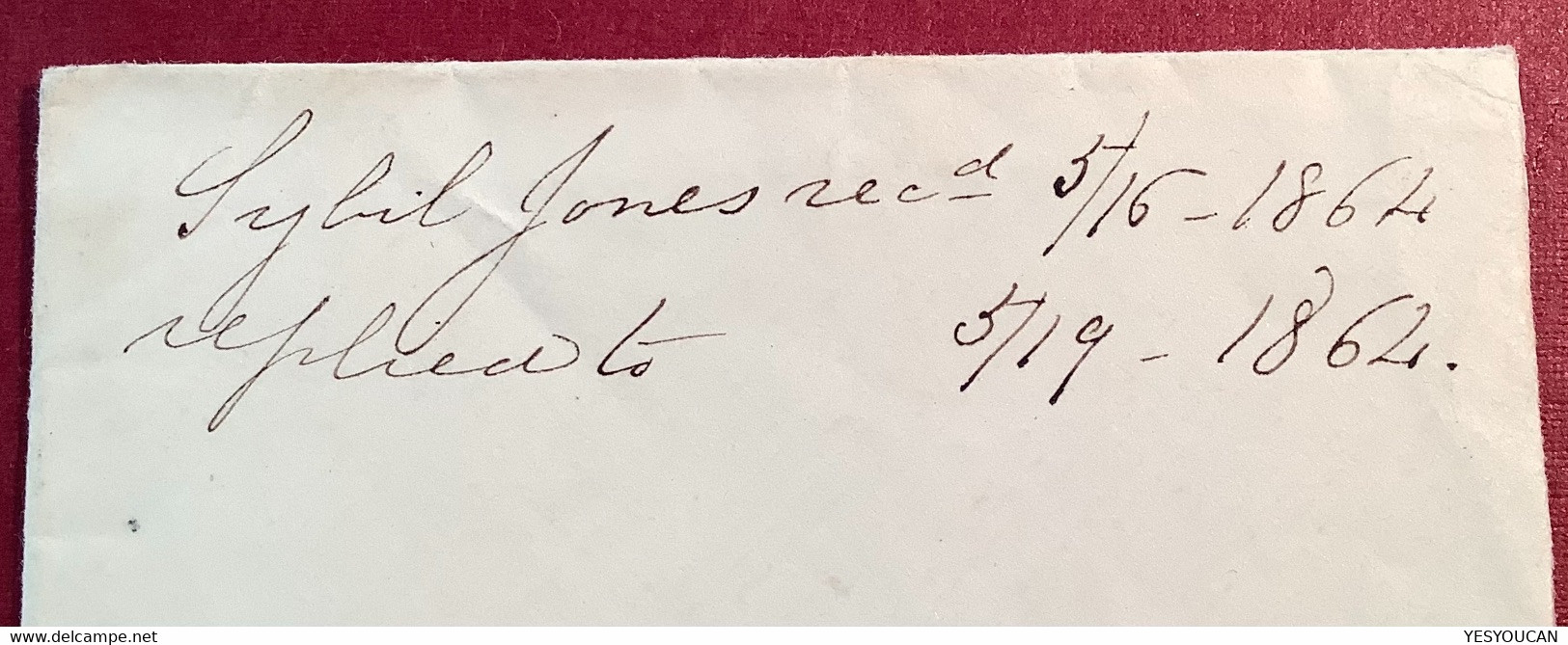 RARE MAINE DPO Pmk: DIRIGO ME In Blue On XF 1864 Cover>Germantown Penn. Franked 1861 3c Sc.65 (US USA Kennebec County - Briefe U. Dokumente