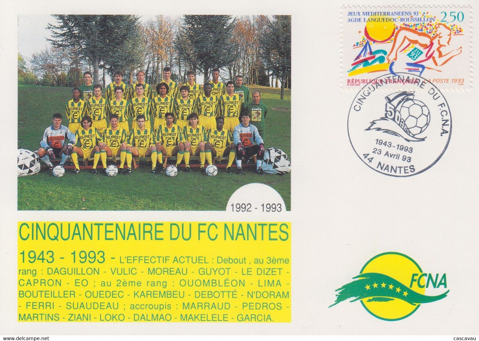 Carte  FRANCE   Football    Cinquantenaire  Du   FOOTBALL  CLUB  DE  NANTES     1993 - Brieven En Documenten