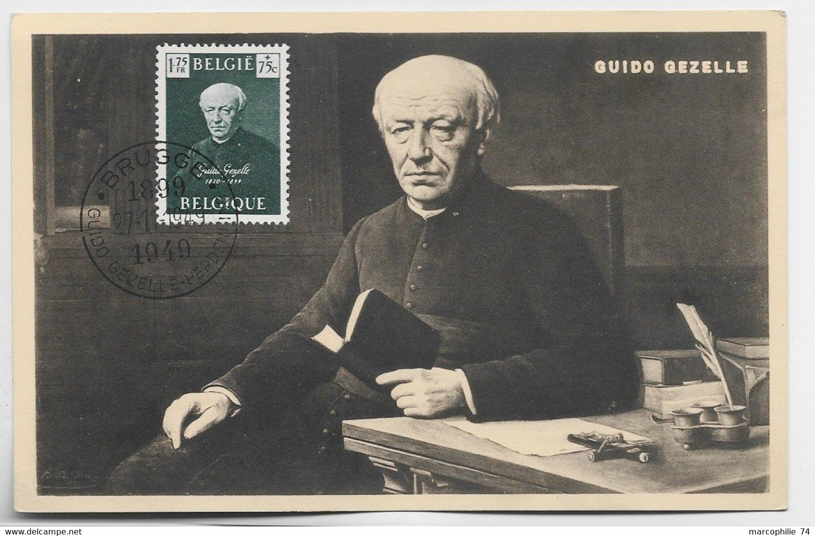 BELGIQUE 1FR75 GUIDO GEZELLE CARTE CARD MAXIMUM BRUGGE 1949 - 1934-1951