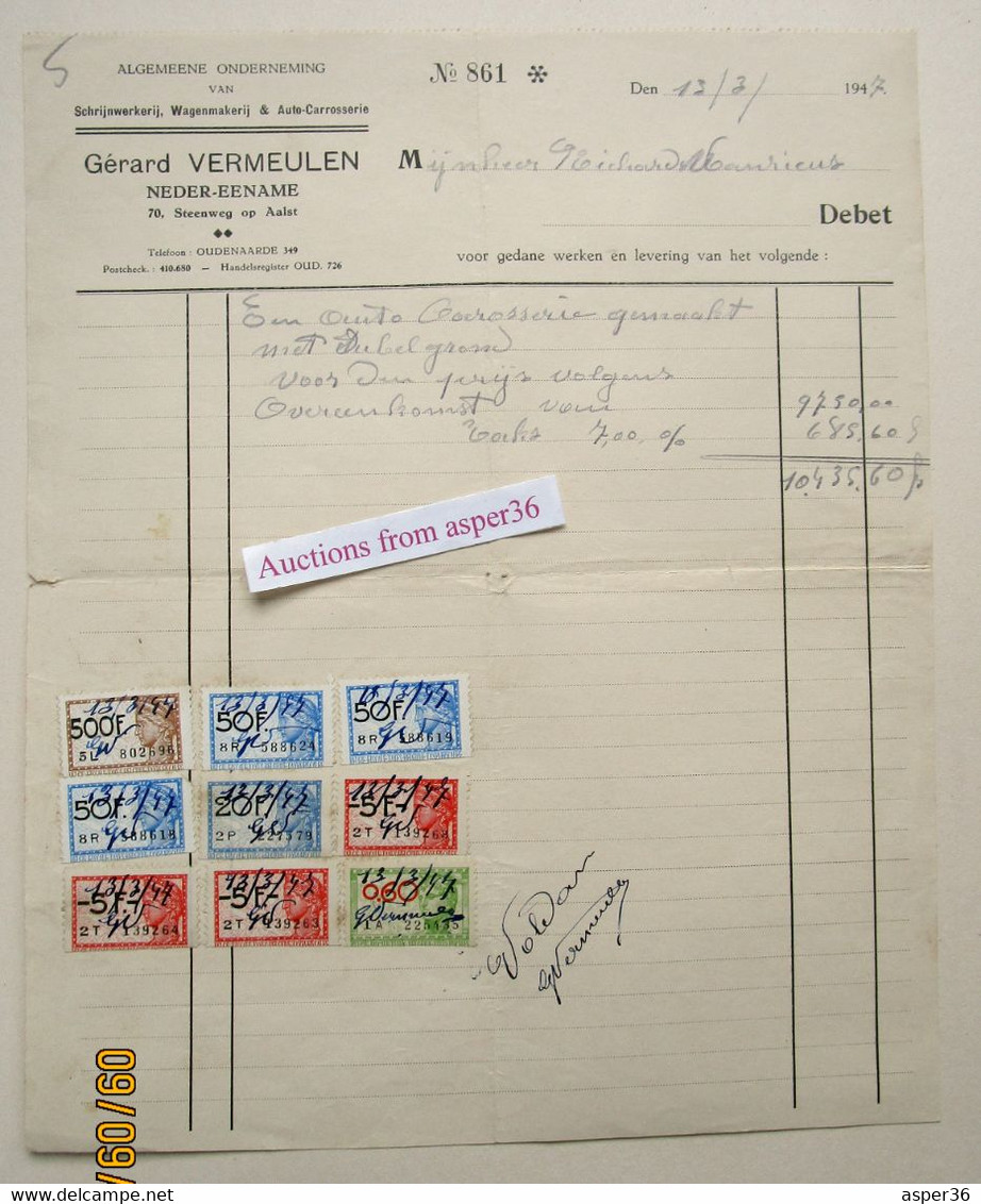 Schrijnwerkerij, Wagenmakerij, Auto-Carrosserie, Gérard Vermeulen, Steenweg Op Aalst, Nederename 1947 - 1900 – 1949
