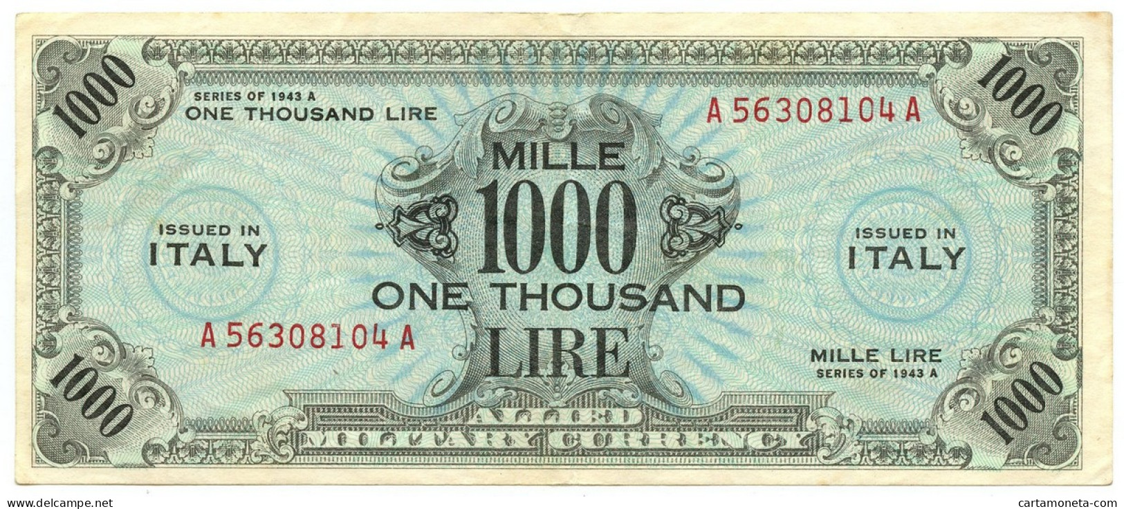 1000 LIRE OCCUPAZIONE AMERICANA IN ITALIA BILINGUE FLC A-A 1943 A BB/SPL - 2. WK - Alliierte Besatzung