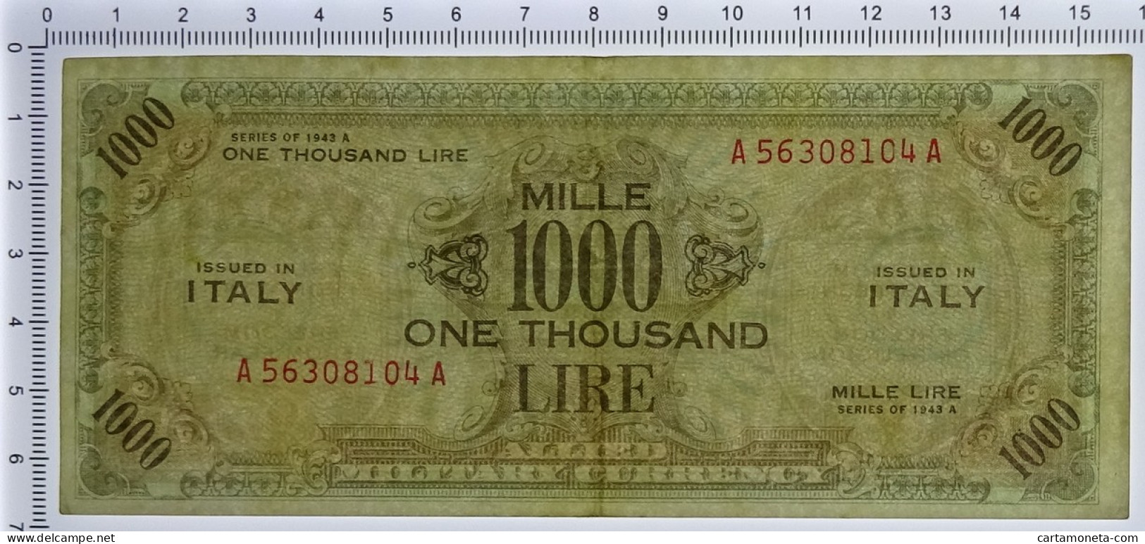 1000 LIRE OCCUPAZIONE AMERICANA IN ITALIA BILINGUE FLC A-A 1943 A BB/SPL - Occupazione Alleata Seconda Guerra Mondiale