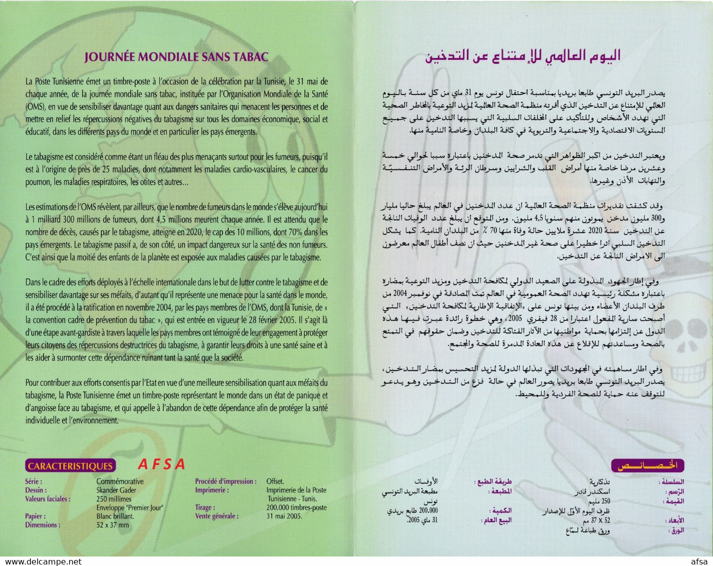 FLYER-Tunisia 2005- World No Tobacco Day  In 3 Languages( Arabic-French & English ) 3 SCANS - Droga