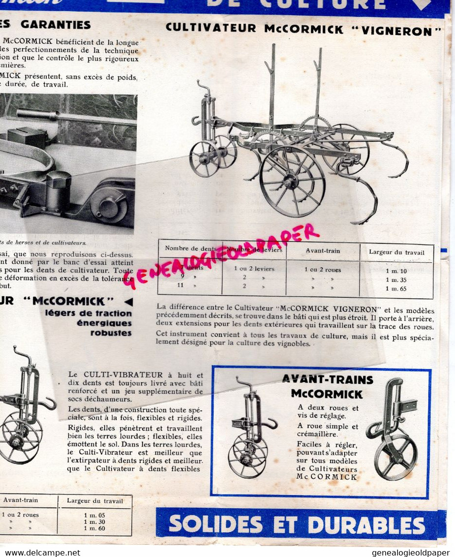 DEPLIANT PUBLICITAIRE MC CORMICK- HOUE HOUES -MACHINE AGRICOLE CULTIVATEUR CULTIVIBRATEUR HERSE - Landwirtschaft