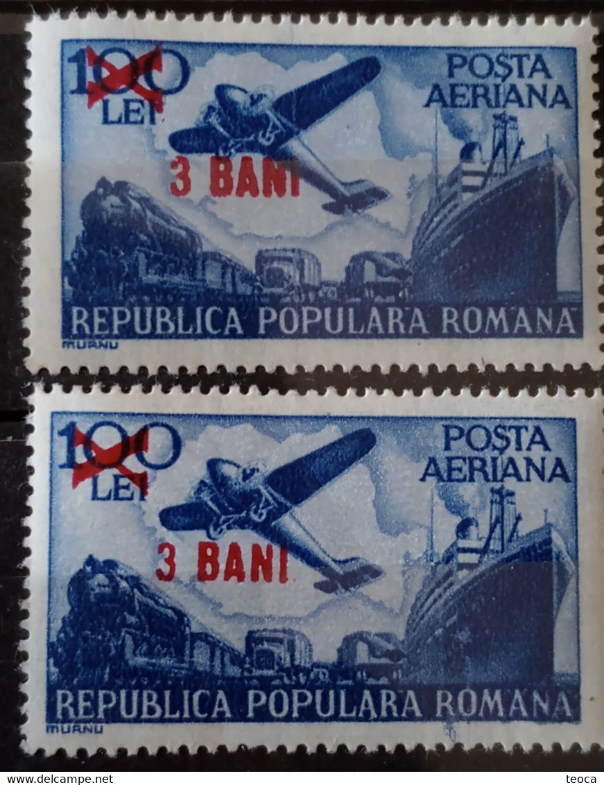 Stamps Errors Romania 1952 Mi 1364 Printed With Misplaced Surcharge 3bani, Vertical Line On Wing,FLY,airmail Unused - Errors, Freaks & Oddities (EFO)