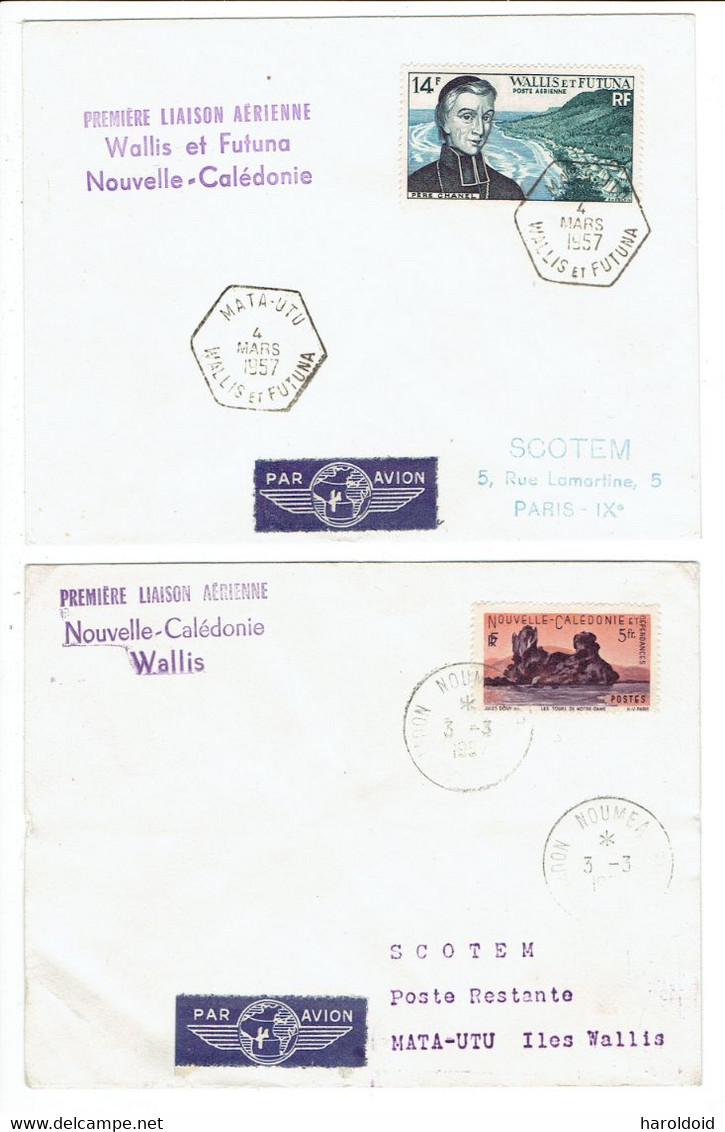 1ERE LIAISON AERIENNE WALLIS NOUVELLE CALEDONIE - NOUVELLE CALEDONIE WALLIS - MARS 1957 - TB - Covers & Documents