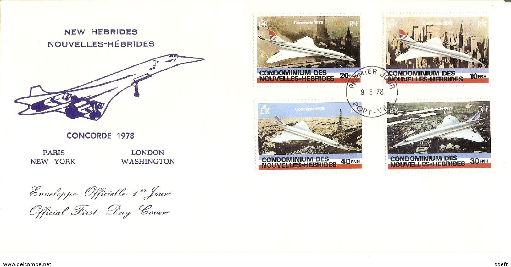 Nouvelles-Hébrides 1978 - Concorde - FDC - 2ème Anniversaire - Paris - New York - London - Washington - 527/530 - FDC