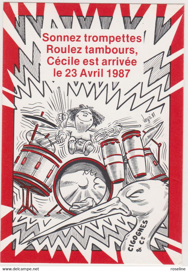 VEYRI Bernard Carte Pour Naissance Cécile Pampouille - Orchestre Batterie - CPM 10.5x15 TBE 1987 Neuve Tirage 150 Ex - Veyri, Bernard