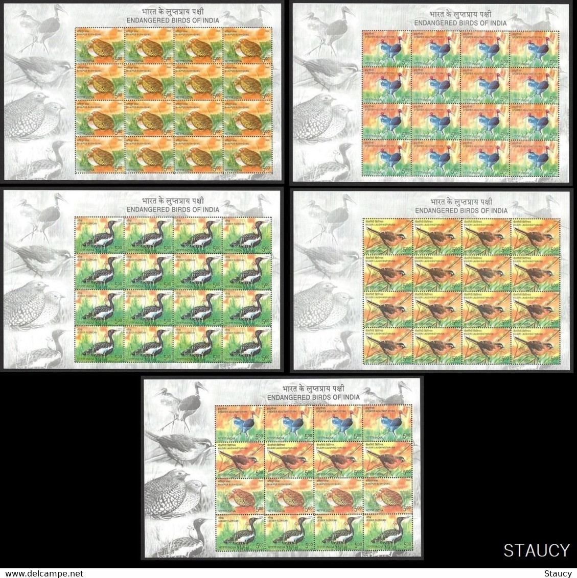 India 2006 Threatened Birds Mixed Sheetlet, Complete Set Of 5 Sheetlets MNH As Per Scan - Mussen