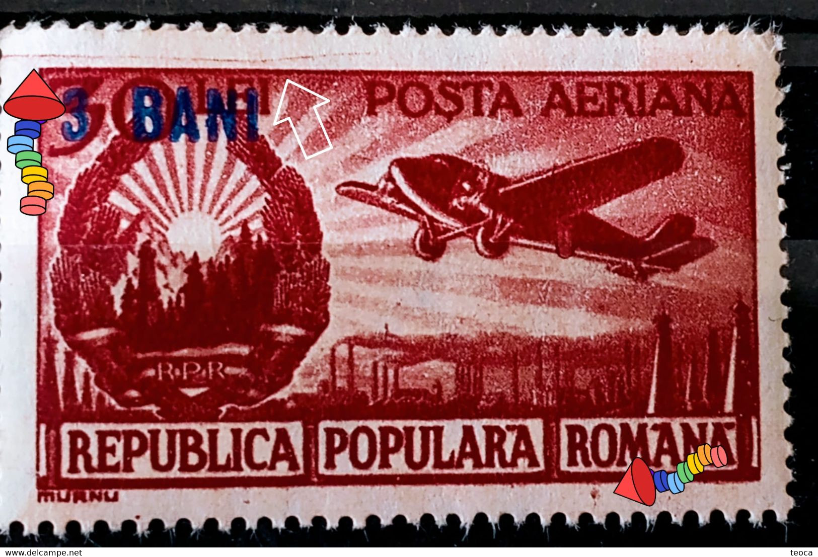 Stamps Errors Romania 1952 # 1362 Printed With Color Line And Circle Outside The Frame, - Abarten Und Kuriositäten
