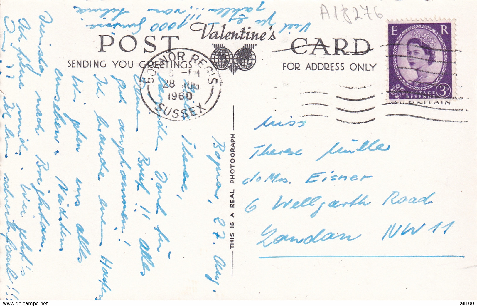 A18276 - PIER AND BEACH BOGNOR REGIS VALENTINE'S POST CARD USED 1960 STAMP QUEEN ELIZABETH OF ENGLAND STAMP - Bognor Regis