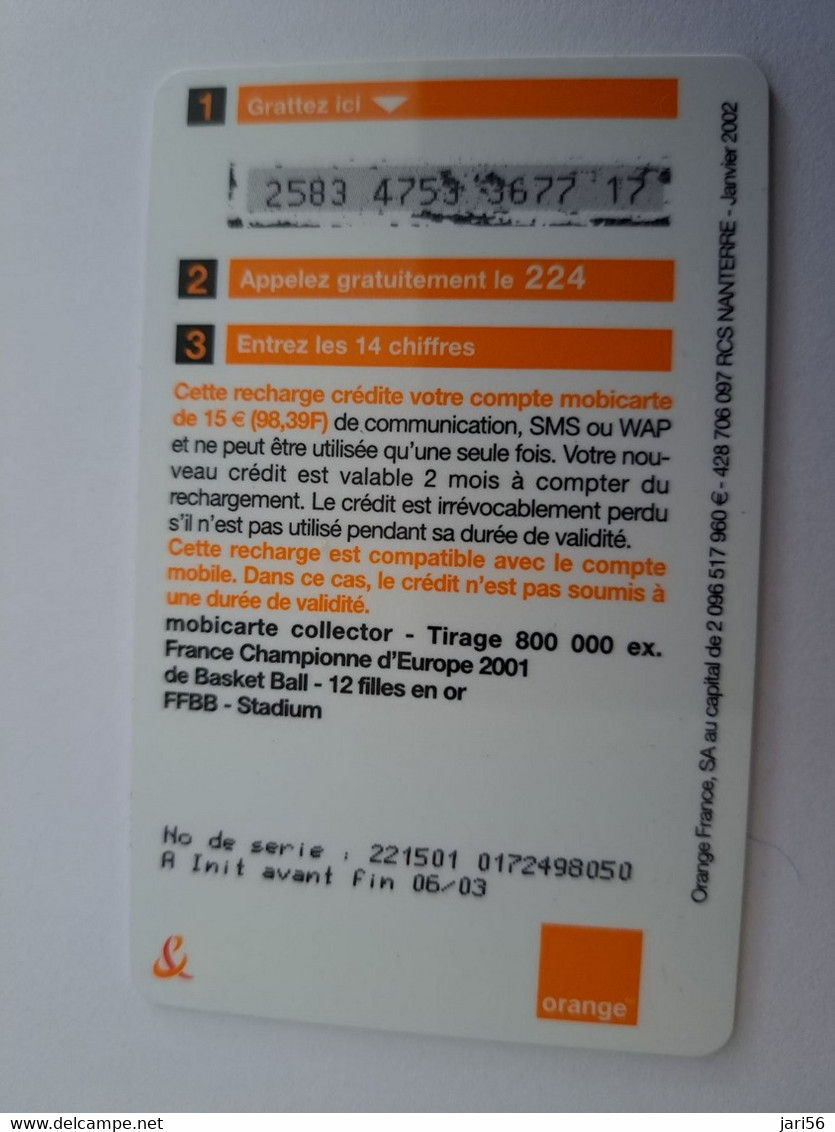 FRANCE/FRANKRIJK   ORANGE/  SPORT TEAM  /   €15 -  DATE 06/03     PREPAID  USED CARD  ** 11130** - Voorafbetaalde Kaarten: Gsm