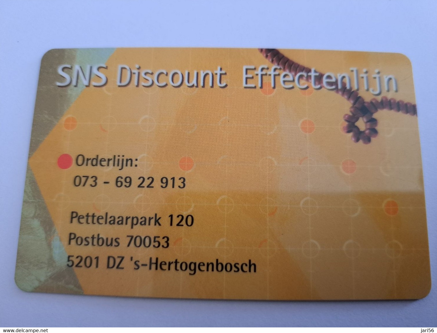 NETHERLANDS   /BANK CARD/ SNS  DISCOUNT EFFECTENLIJN      ** 11160** - Cartes GSM, Prépayées Et Recharges