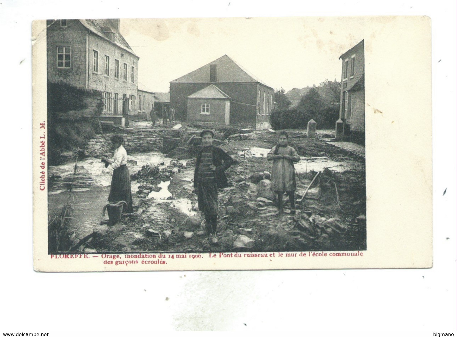 Floreffe. Orage Inondations Du 14 Mai 1906 Le Pont Du Ruisseau Et Le Mur De L'école Des Garçons écroulés - Floreffe