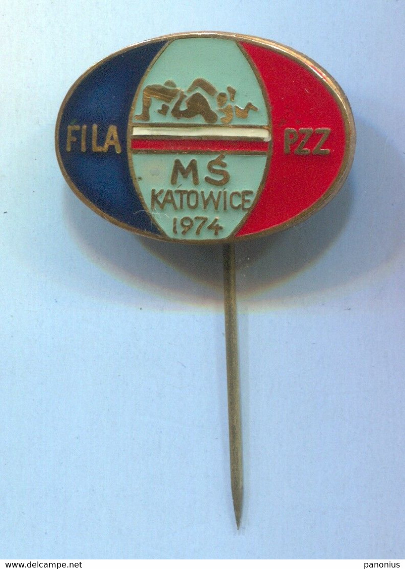 Wrestling - FILA World Championships 1974. Katowice Poland, Vintage Pin Badge Abzeichen - Wrestling