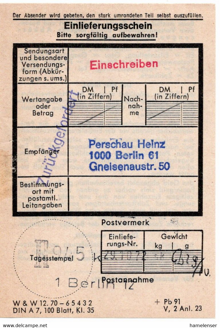 54676 - Berlin - 1972 - 10Pfg Brandenburger Tor PGAUmschl M ZusFr Als R-OrtsBf SoStpl BERLIN - BERLIN TREFF ... - Altri & Non Classificati