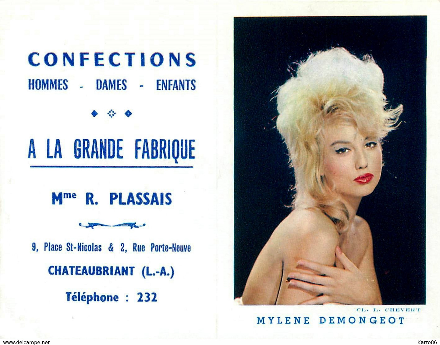 Petit Calendrier Ancien Publicitaire 1963 * Artiste Mylene DEMONGEOT Confections A La Grande Fabrique à Chateaubriant " - Kleinformat : 1961-70